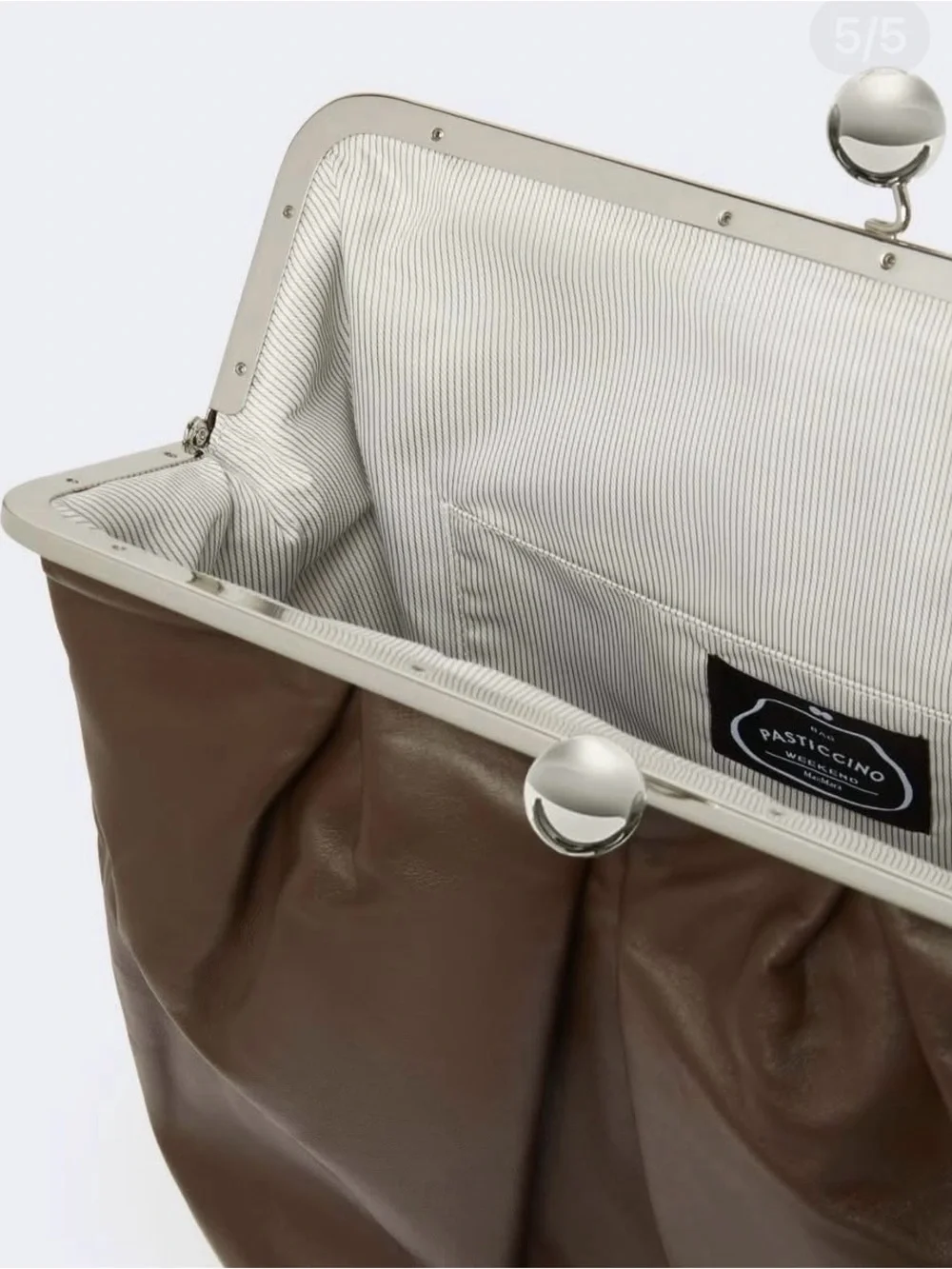 MaxMara Chocolate Brown Gathered Leather Kiss-Lock Clutch